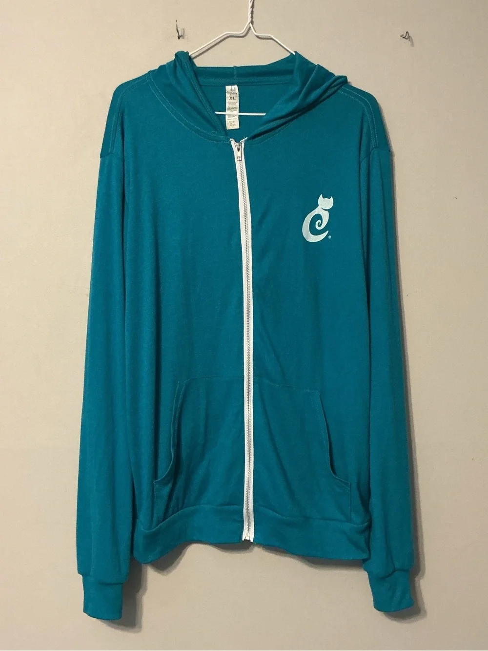 Teal Zip-Up Hoodie with Cat Logo